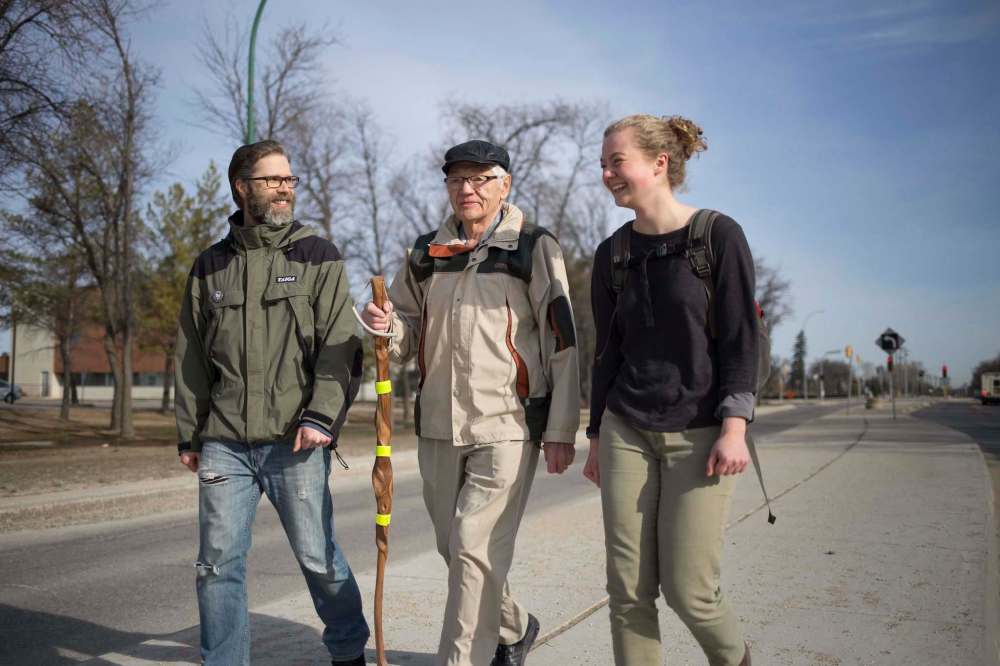 JEN DOERKSEN / WINNIPEG FREE PRESS FILES
Steve Heinrichs (left), seen here walking in support of the United Nations Declaration on the Rights of Indigenous Peoples, has been jailed in B.C. for his participation in a protest of Kinder Morgan's Trans Mountain pipeline.