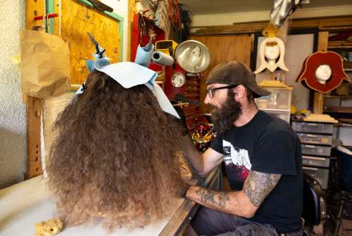 ANDREW RYAN / WINNIPEG FREE PRESS
Chris Hadley works on the prosthetic Beast head at his home studio in Winnipeg.