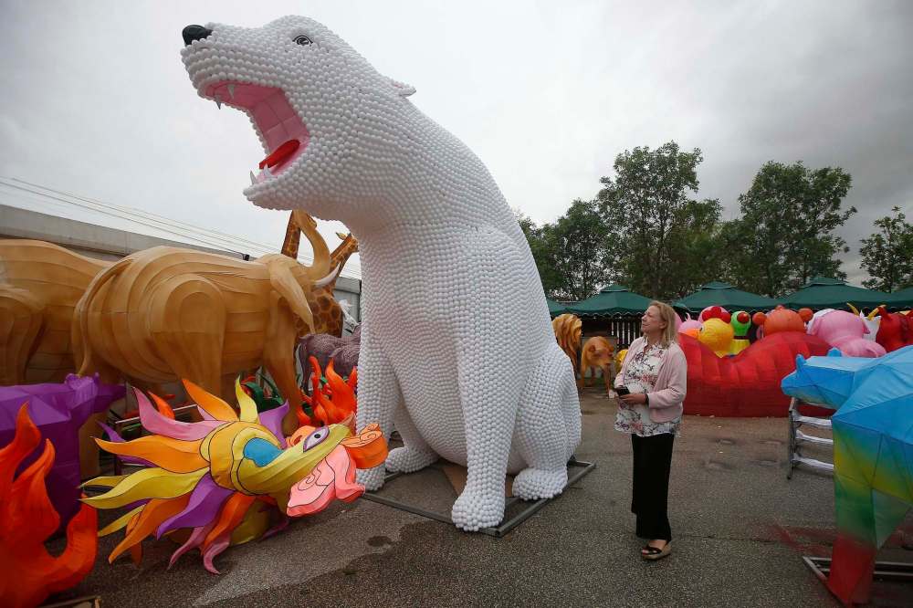 A ping-pong ball polar bear on the fairgrounds exhibit. (John Woods / Winnipeg Free Press)