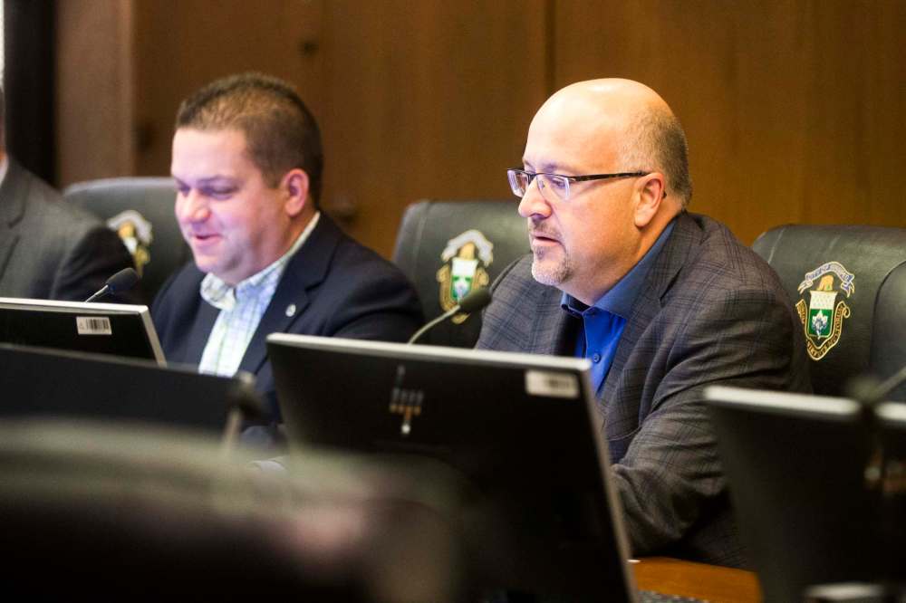 Coun. Russ Wyatt joined councillors Jeff Browaty and Jason Schreyer for a special meeting of the East Kildonan-Transcona community committee today at city hall. (Mikaela MacKenzie / Winnipeg Free Press)