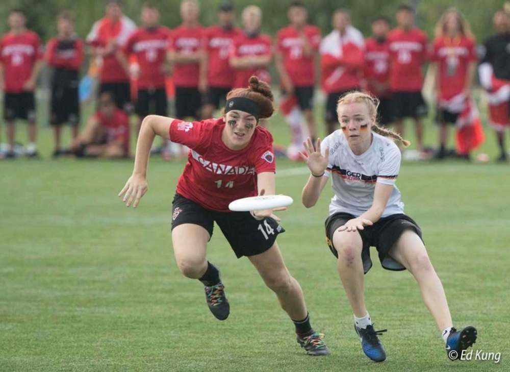 Ed Kung
Sarah Jacobsohn (left) grabs the disc during a game against Germany.