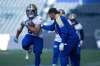 ANDREW RYAN / WINNIPEG FREE PRESS
Winnipeg Blue Bombers running back Kienan LaFrance (left) takes first-team reps as starter Andrew Harris (maintenance day) assists during Wednesday’s practice.