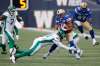 John Woods / The Canadian Press files
Bombers receiver/returner Nic Demski (right, taking a hit from Saskatchewan’s Chad Geter) says his team has ‘struggled a bit’ recently on kick returns.