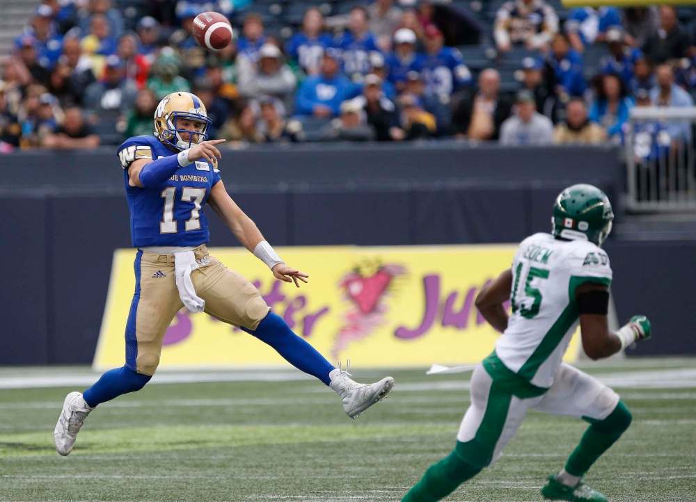 Chris Streveler engineered two late scoring drives against Saskatchewan Saturday and finished the afternoon 10-for-20 for 160 yards, one TD and two interceptions. (John Woods / The Canadian Press)