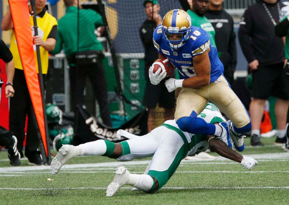 Nic Demski rushed the ball four times for 32 yards while catching three passes for 15 against Saskatchewan Saturday. (John Woods / The Canadian Press)