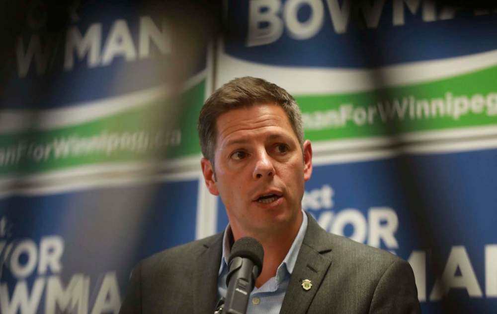 RUTH BONNEVILLE / WINNIPEG FREE PRESS
Brian Bowman talks to the media at Press conference on campaign issues at his campaign office on Notre Dame, Friday.
September 14/18