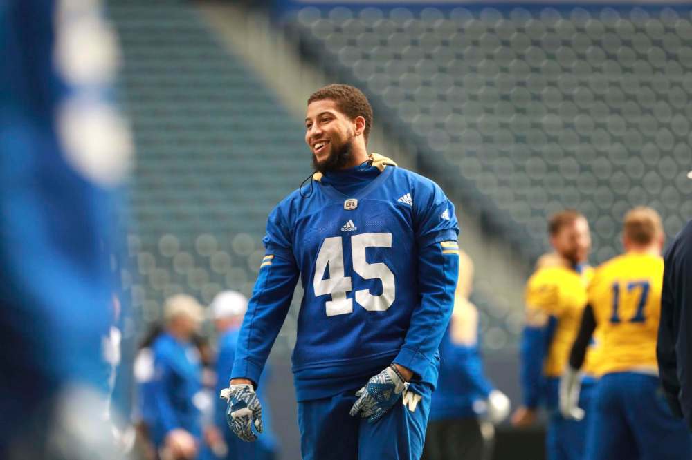 RUTH BONNEVILLE / WINNIPEG FREE PRESS
Sophomore linebacker Santos Knox attributes the Bombers’ recent defensive renewal to stronger play by younger players: “What you guys saw was everybody doing their job.”