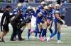 JOHN WOODS / THE CANADIAN PRESS
The Blue Bombers celebrates Taylor Loffler's interception during Saturday's game against the Roughriders.