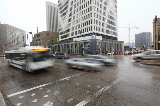 JOHN WOODS / WINNIPEG FREE PRESSIntersection of Portage Ave. and St. Vote Open, the coalition in favour of opening Portage and Main to pedestrians, claims it has a solution to ease traffic flow if the intersection is reopened. The group is proposing opening a north-south transit corridor along Fort St.
