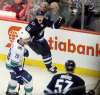 TREVOR HAGAN / WINNIPEG FREE PRESS
Winnipeg Jets' Bryan Little celebrates after he scored on Vancouver Canucks goaltender Anders Nilsson during the third period, Thursday.