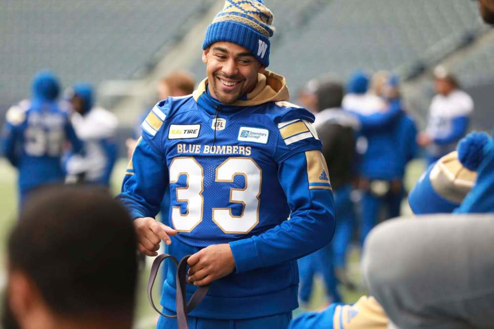 RUTH BONNEVILLE / WINNIPEG FREE PRESS
Blue Bombers running back Andrew Harris takes part in practice Thursday. He is key to his team’s offensive success, but the visiting Stampeders have been able to contain him as of late.