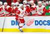 Detroit Red Wings center Andreas Athanasiou (72) celebrates his goal against the Carolina Hurricanes in the third period of an NHL hockey game Monday, Oct. 22, 2018, in Detroit. (AP Photo/Paul Sancya)