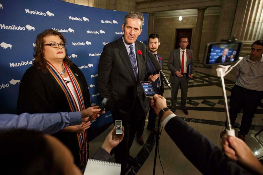 MIKE DEAL / WINNIPEG FREE PRESSManitoba Premier Brian Pallister talks to the media after question period Wednesday afternoon.181031 - Wednesday, October 31, 2018.