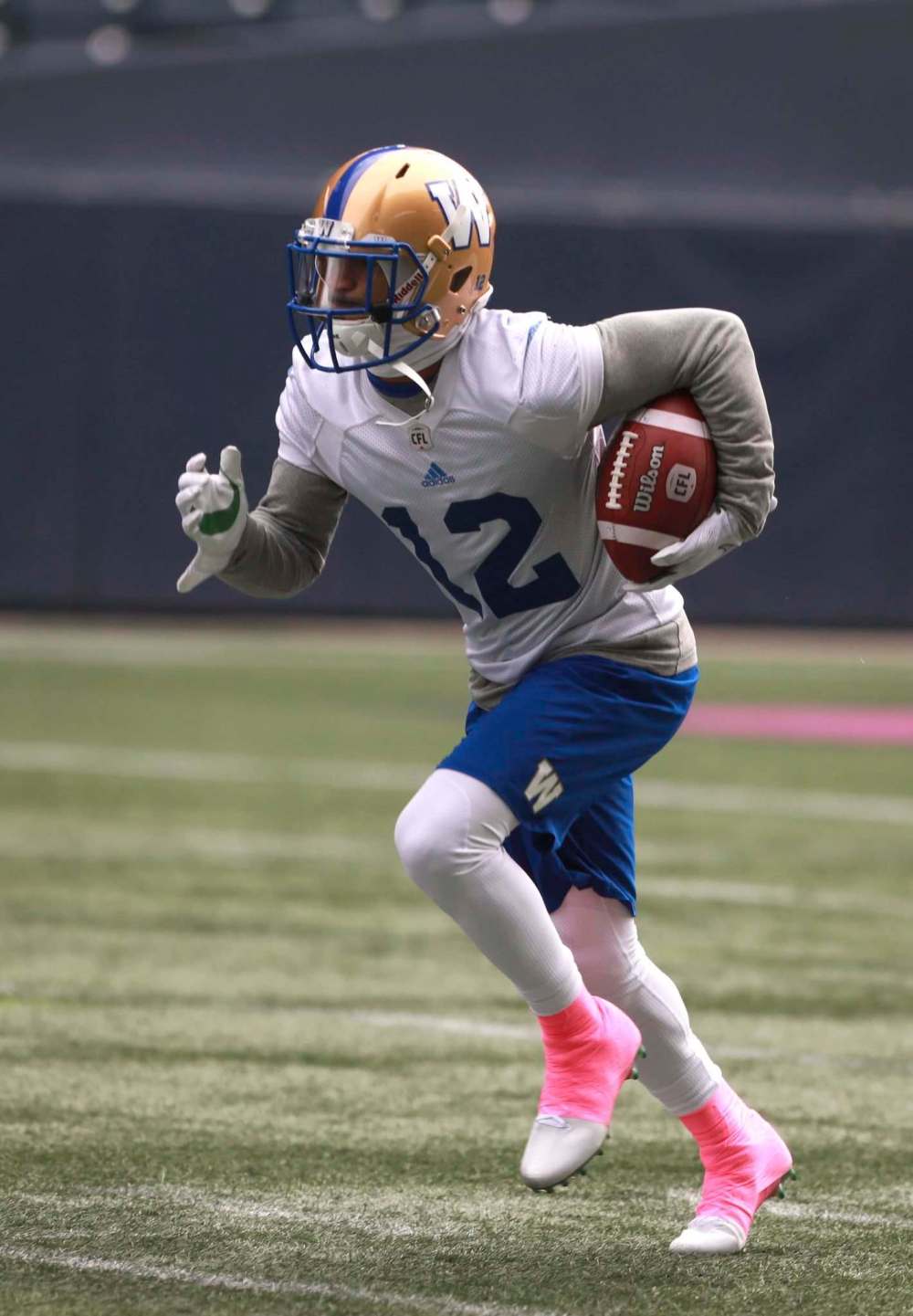 Bombers receiver Charles Nelson practices on Thursday ahead of the season finale.