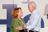 Sen. Heidi Heitkamp and former U.S. vice president Joe Biden during a rally Thursday. (Michael Vosburg / Fargo Forum)