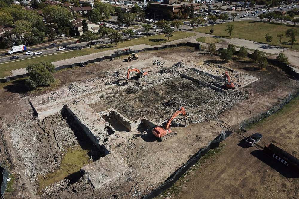Crews have been at work for months demolishing buildings on the Kapyong Barracks site. (John Woods / Winnipeg Free Press files)