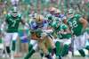 THE CANADIAN PRESS / Mark Taylor
Winnipeg Blue Bombers wide receiver Drew Wolitarsky is tackled by Saskatchewan Roughriders defenders. The Bombers offence is trying to prepare for any wrinkle the Roughriders can throw at them.