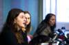 MIKAELA MACKENZIE / WINNIPEG FREE PRESS
Christina Hajjar (left) speaks at a press conference about harassment and labour violations at Stella's in Winnipeg on Saturday, Nov. 10, 2018.