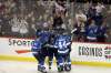 TREVOR HAGAN / THE CANADIAN PRESS
Winnipeg Jets' Nikolaj Ehlers (27), Blake Wheeler (26), Mark Scheifele (55), Josh Morrissey (44) and Jacob Trouba (8) celebrate after Scheifele scored against the New Jersey Devils during first period NHL hockey action in Winnipeg, Sunday, November 11, 2018.
