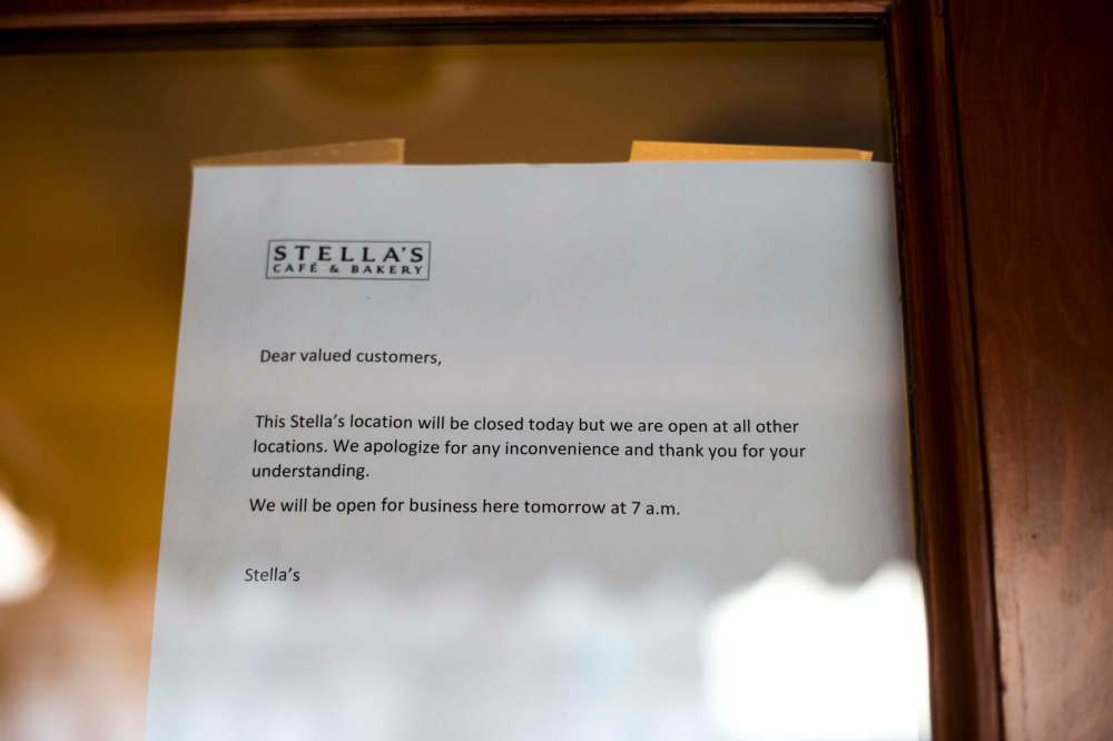 The Stella's location on Sherbrook Street was closed Tuesday as the company held meetings to deal with the fallout of numerous harassment allegations. (Mikaela MacKenzie / Winnipeg Free Press)