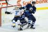 JOHN WOODS / WINNIPEG FREE PRESS
Winnipeg Jets’ Tyler Myers takes St. Louis Blues’ Jaden Schwartz out of the play in front of the Jets net.