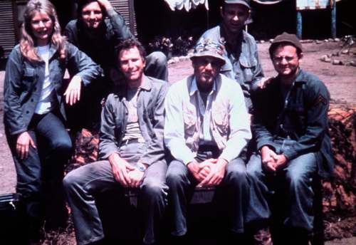 From left: Loretta Swit, Alan Alda, Wayne Rogers, McLean Stevenson, Larry Linville, and Gary Burghoff on the set of MASH. Swit, Farrell, Farr and Burghoff are set to reunite on star Alan Alda&rsquo;s Clear + Vivid podcast.