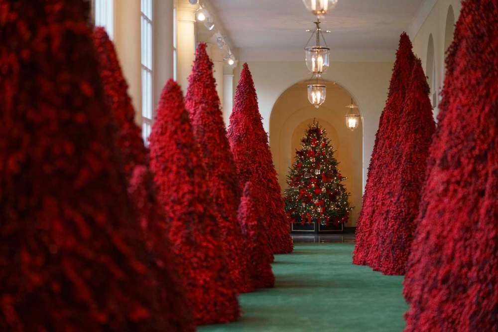 For many observers, the American first lady’s “trees of death” décor registered not as Christmas cheer but as terrifying outtakes from The Shining or American Horror Story. (Carolyn Kaster / Associated Press files)