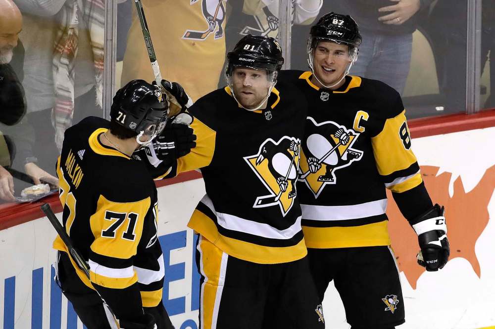 Pittsburgh Penguins' points leaders Evgeni Malkin (from left), Phil Kessel and Sidney Crosby are always dangerous. (Gene J. Puskar / The Associated Press files)