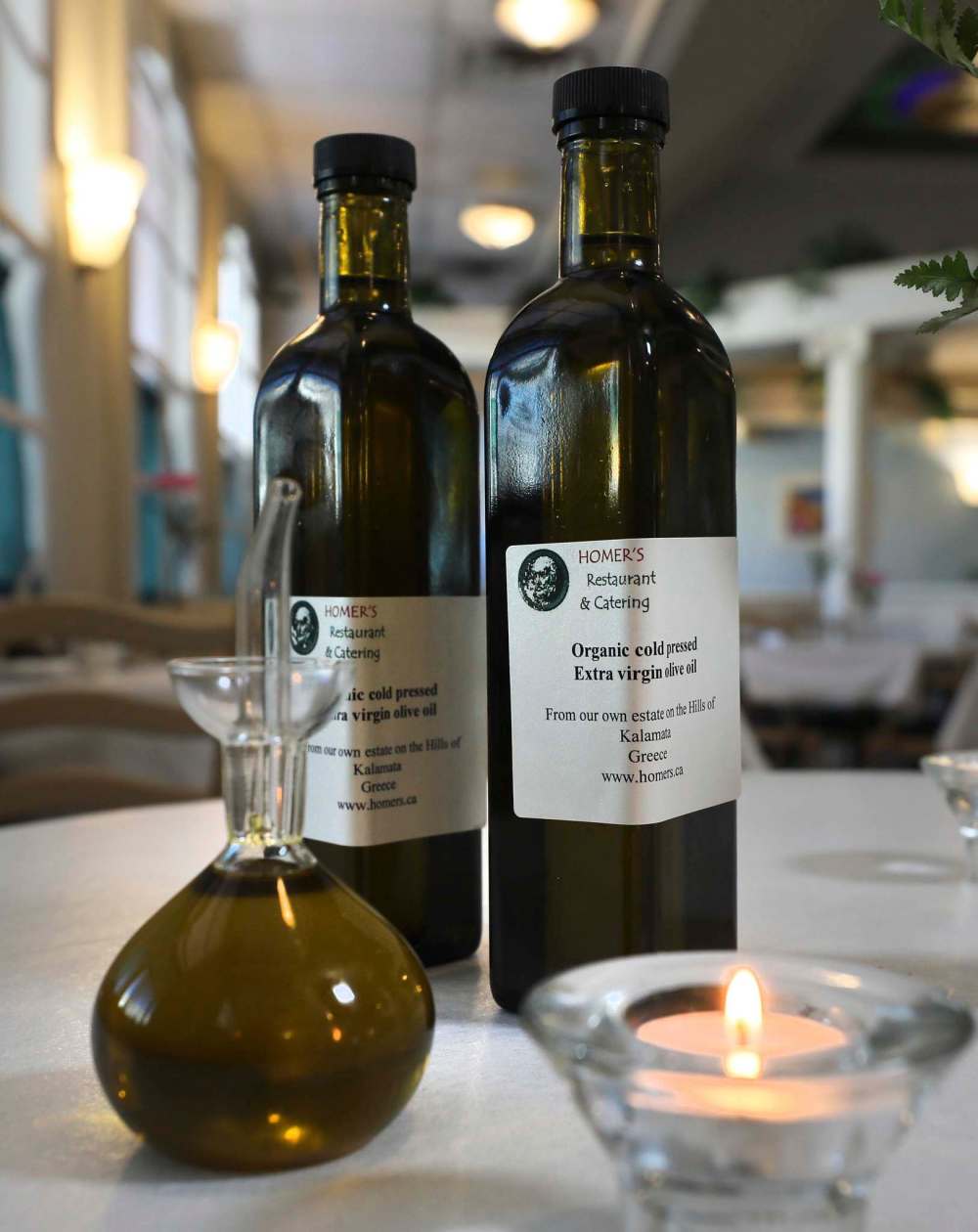 The olive oil at Homer’s is produced at Katsabanis’ family estate in Greece.