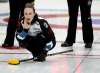 TREVOR HAGAN / WINNIPEG FREE PRESS
Brandi Forrest, fifth for the Abby Ackland rink from Assiniboine Memorial Curling Club filling in for her skip at the Scotties in Gimli, Wednesday.
