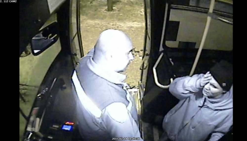 COURT VIDEO
Video still from one of the five on-board bus cameras shows the moments before Irvine Jubal Fraser was fatally stabbed in February 2017 in an argument between the Winnipeg Transit bus driver and the man accused of attacking him, Brian Kyle Thomas, 24.