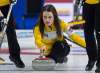 THE CANADIAN PRESS/Andrew Vaughan
Manitoba skip Tracy Fleury releases a rock as they play Ontario at the Scotties, Tuesday.