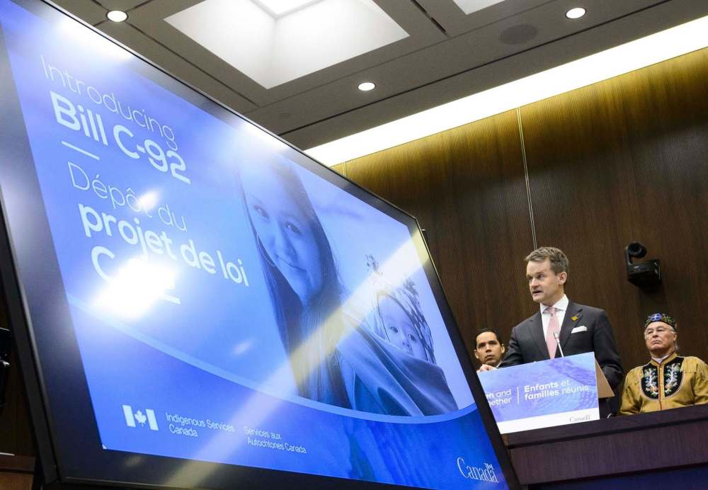 Indigenous Services Minister Seamus O'Regan speaks at press conference regarding the introduction of Bill C-92, An Act respecting First Nations, Inuit and Metis children, youth and families in Ottawa on Thursday, (Sean Kilpatrick / The Canadian Press)