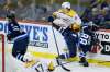 John Woods / The Canadian Press
Predators newcomer Brian Boyle blasts Jets newbie Nathan Beaulieu during Winnipeg’s 5-3 win Friday night.