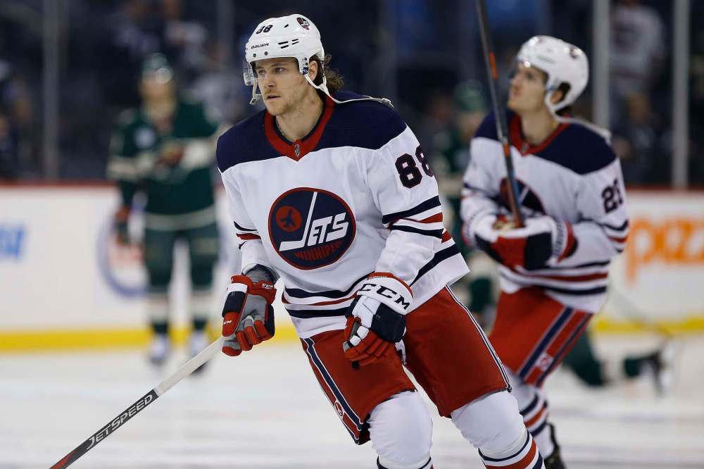 JOHN WOODS / WINNIPEG FREE PRESS
Winnipeg Jets' Nathan Beaulieu during warm up before a game against the Minnesota Wild in Winnipeg on Tuesday.