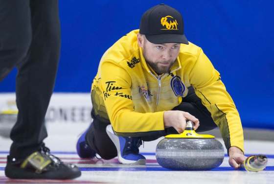 Jonathan Hayward / The Canadian PressTeam Manitoba skip Mike McEwen earned a shot at the championship round after defeating P.E.I. 7-6 at the Brier in Brandon on Wednesday.