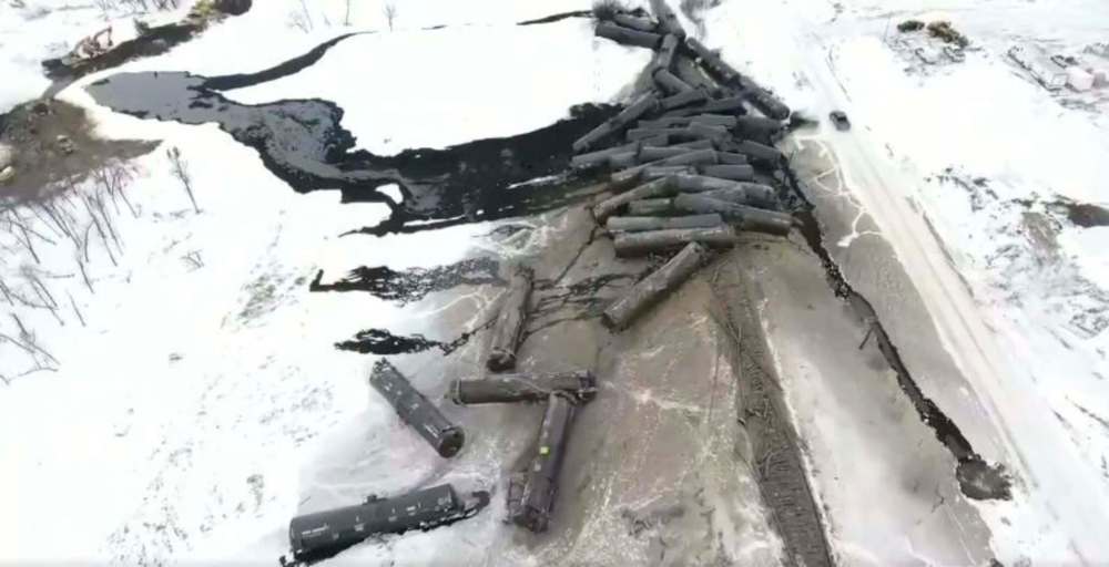 Amon Rudolph / Curtis McLeod / Brandon SunFiles
The Feb. 16 derailment of a CN train near St. Lazare spilled more than a million litres of crude oil.