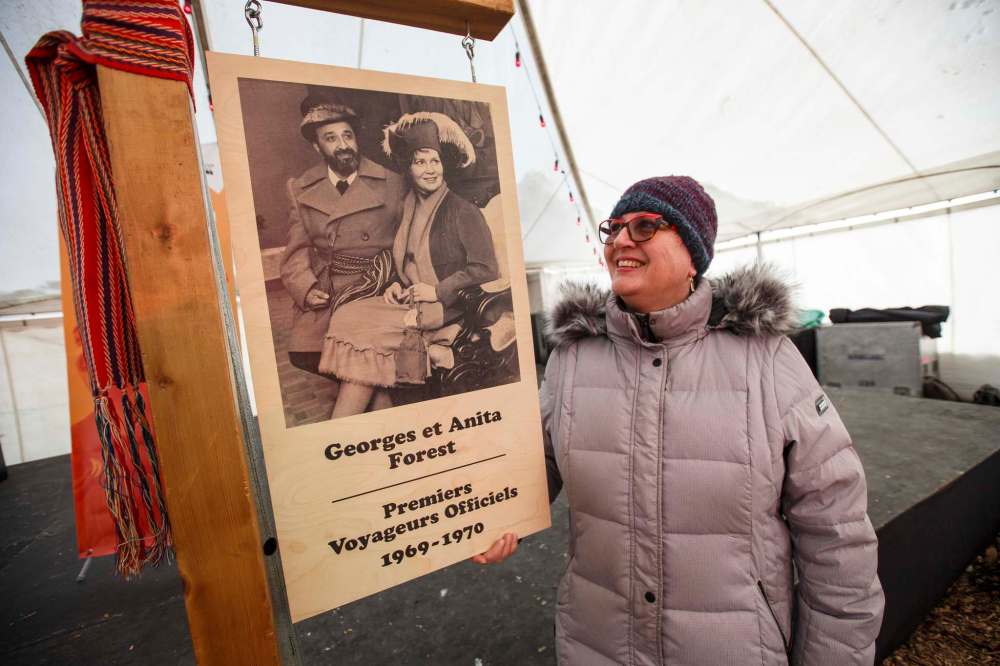 The Festival du Voyageur celebrated Georges Forest and his wife Anita this year. Their daughter Lise Forest (above) was on hand at the opening ceremony to honour the Festival co-founders. (Mike Deal / Winnipeg Free Press)