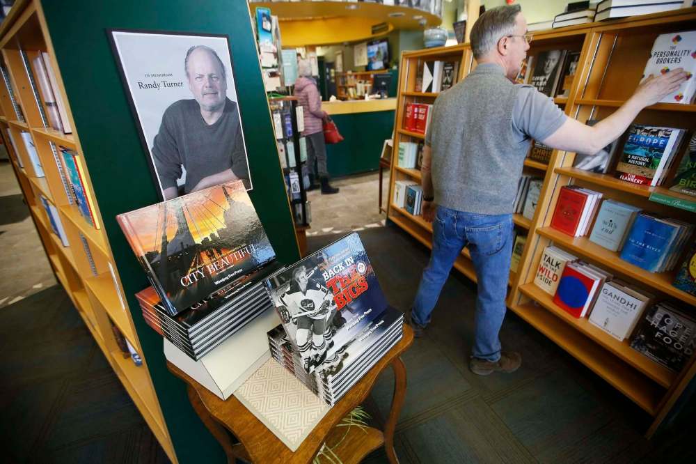 PHOTOS BY JOHN WOODS / WINNIPEG FREE PRESS
Free Press journalist Randy Turner’s books are displayed at the McNally Robinson bookstore on Sunday. Turner, 57, died last Wednesday.