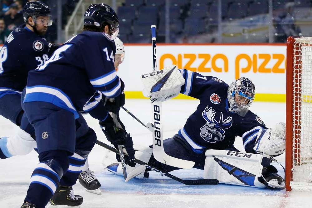 Manitoba Moose goalie Eric Comrie was called up to serve as backup in case Laurent Brossoit's injury makes him unavailable to play. (John Woods / Winnipeg Free Press files)