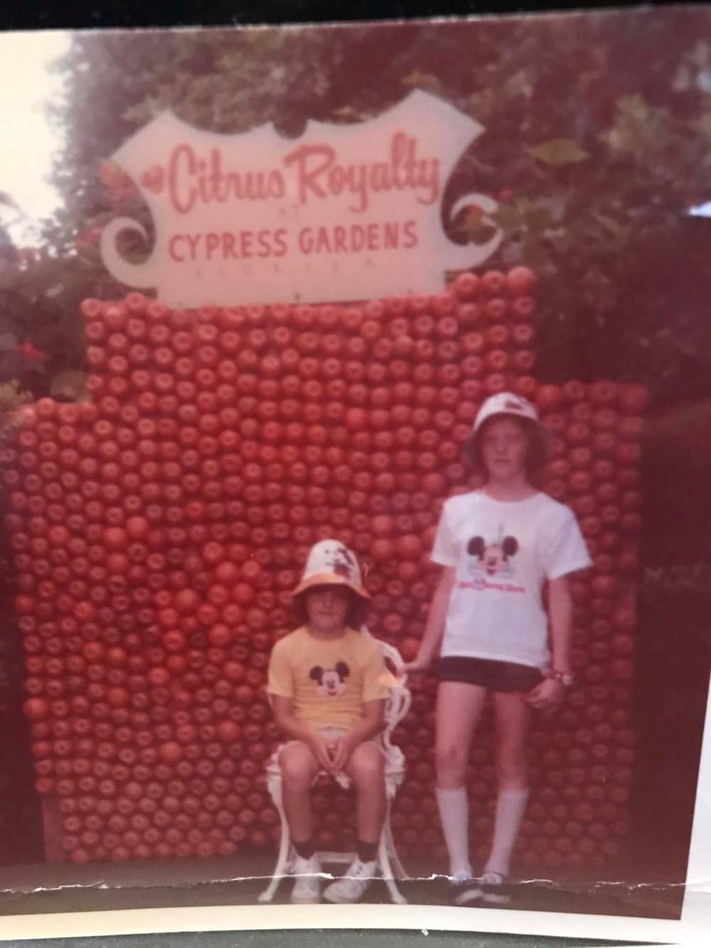 Supplied
The author Kim Pemberton when she was 11 years old and on her first trip to Disney World in Florida with her younger brother Rob Pemberton, sporting their new Mickey Mouse hats and t-shirts.