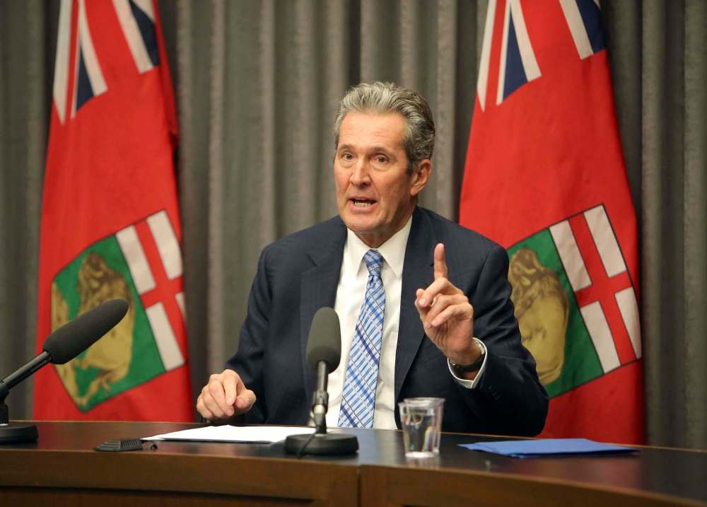JASON HALSTEAD / WINNIPEG FREE PRESS files
Premier Brian Pallister speaks to media at the legislature on April 3 about the provincial government's plan to launch a legal challenge of the federal government’s carbon tax.