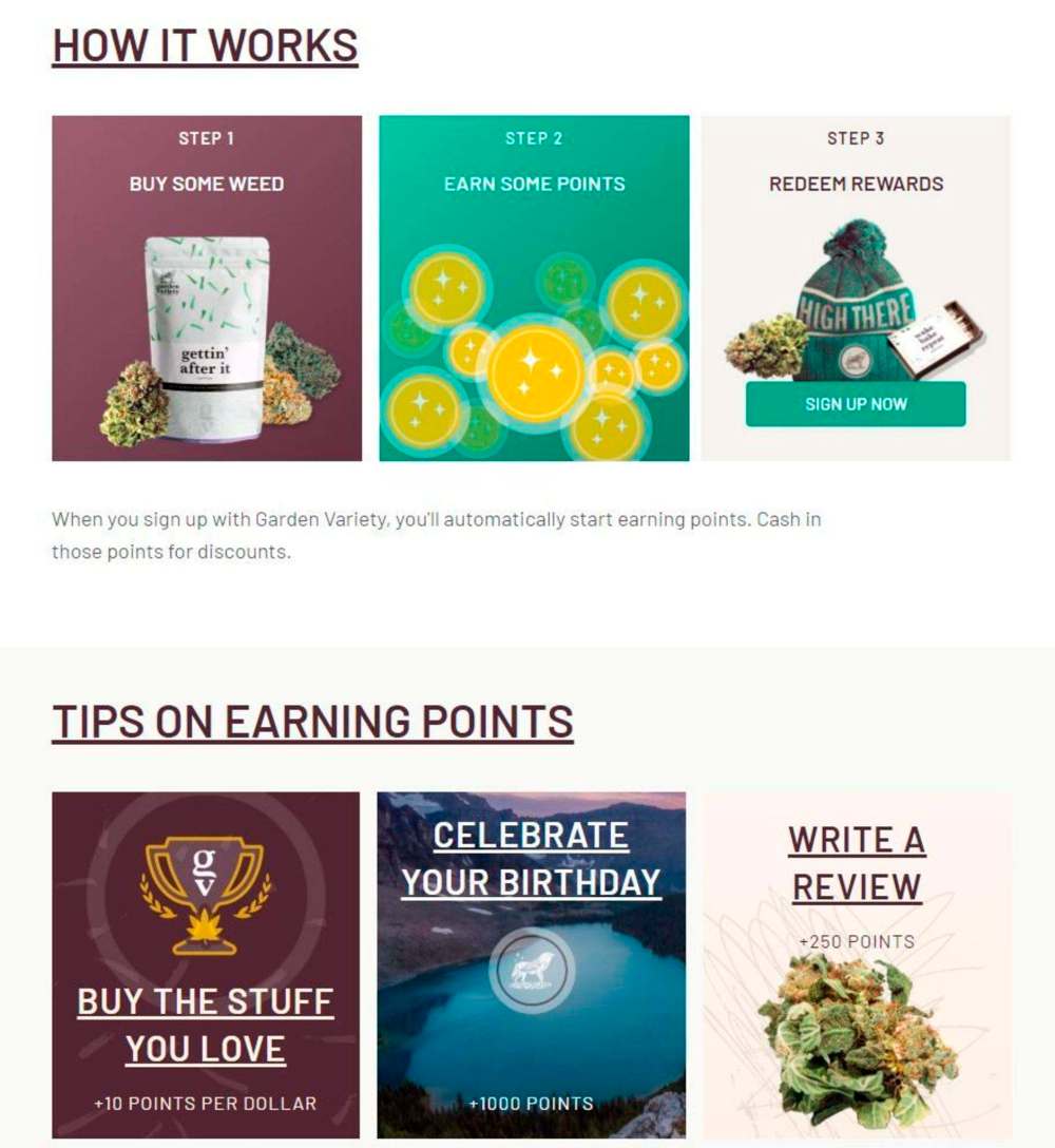 A promotion for Garden Variety's rewards program, as seen on the retailer's website (gardenvariety.com)