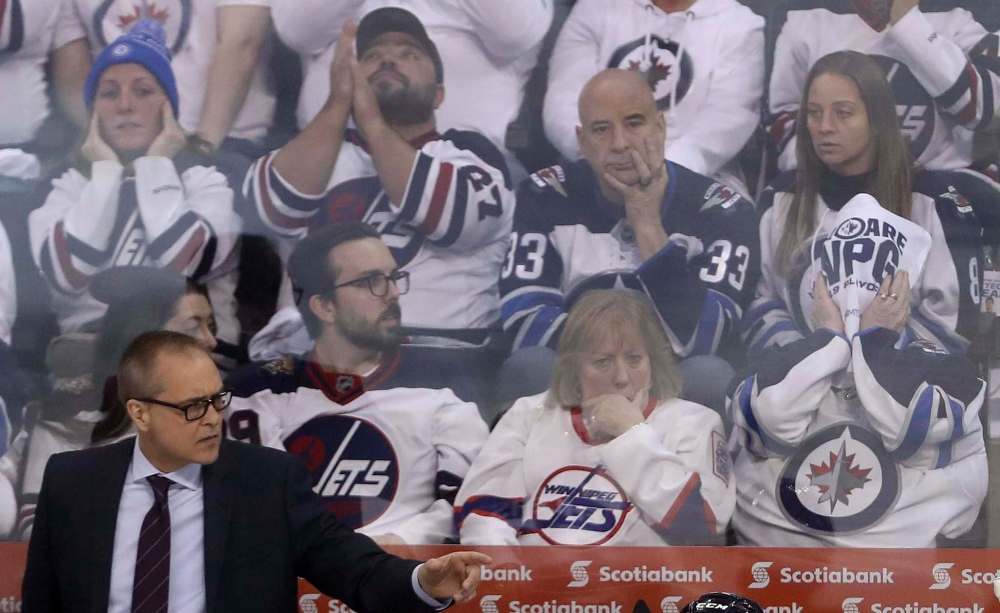 Jets fans can be excused for being on edge, but head coach Paul Maurice says his squad has to find its confidence heading into Sunday's Game 3 in St. Louis. (Trevor Hagan / Winnipeg Free Press)