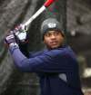 RUTH BONNEVILLE / WINNIPEG FREE PRESS
New Goldeyes outfielder James Harris tees off in the batting cage during a team workout at Shaw Park on Friday. Harris is one of several new players brought in to improve the Fish this season.