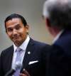 PHIL HOSSACK / WINNIPEG FREE PRESS
Wab Kinew looks on at Steve Ashton during the NDP Leadership Forum in 2017.