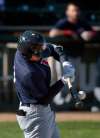 Phil Hossack / Winnipeg Free Press
Goldeyes shortstop Adrian Marin bends his bat hitting against the Fargo Moorehead RedHawks Wednesday.