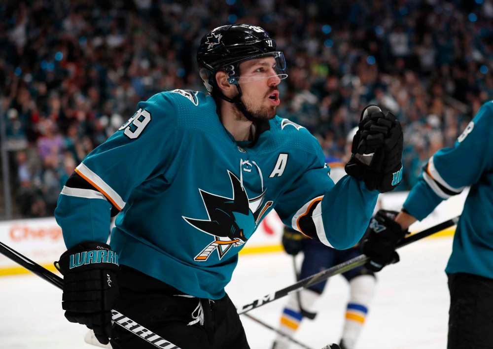 Logan Couture and the San Jose Sharks were the best five-on-five puck-possession team in the NHL this season. (Josie Lepe / The Associated Press)