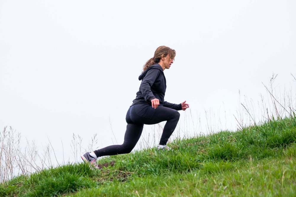 Conklin does incline lunges as part of her athletic training.