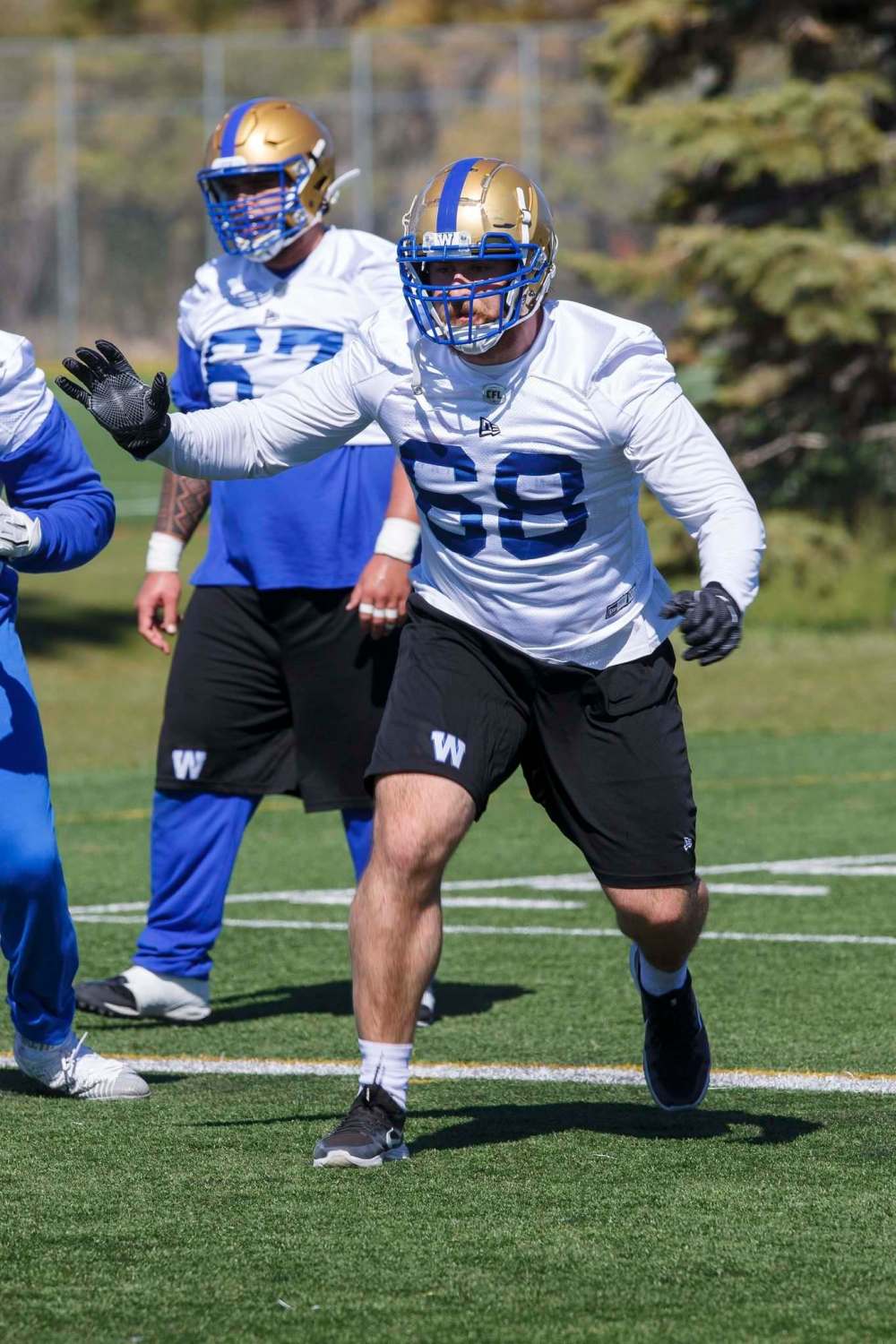 Gray (68) says he's not one to glorify moments such as his CFL debut last season.
MIKE DEAL / WINNIPEG FREE PRESS